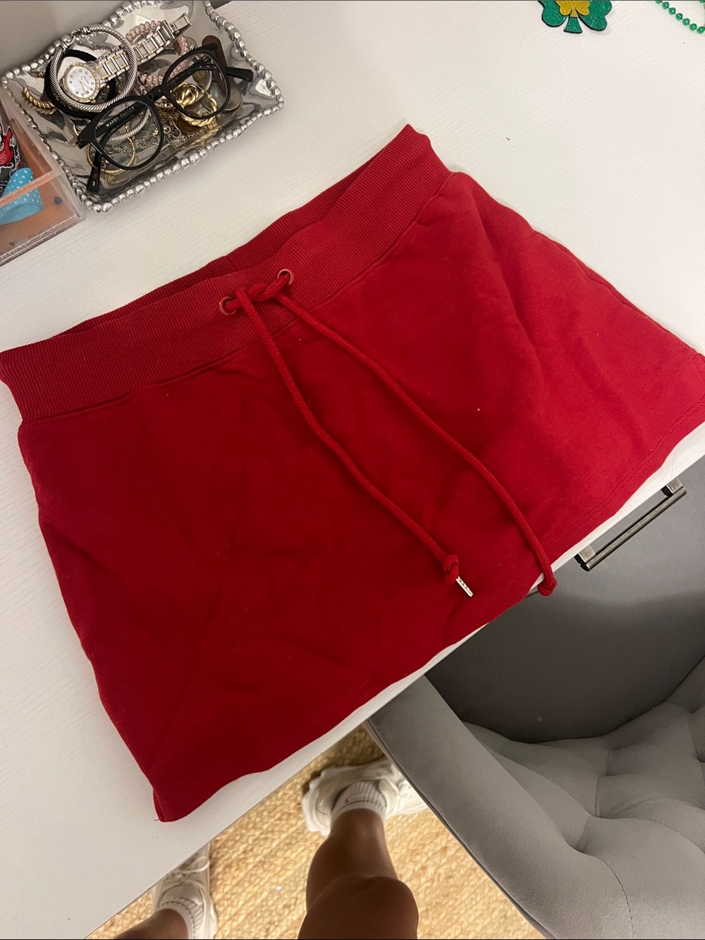 Red Drawstring Mini Skort w shorts